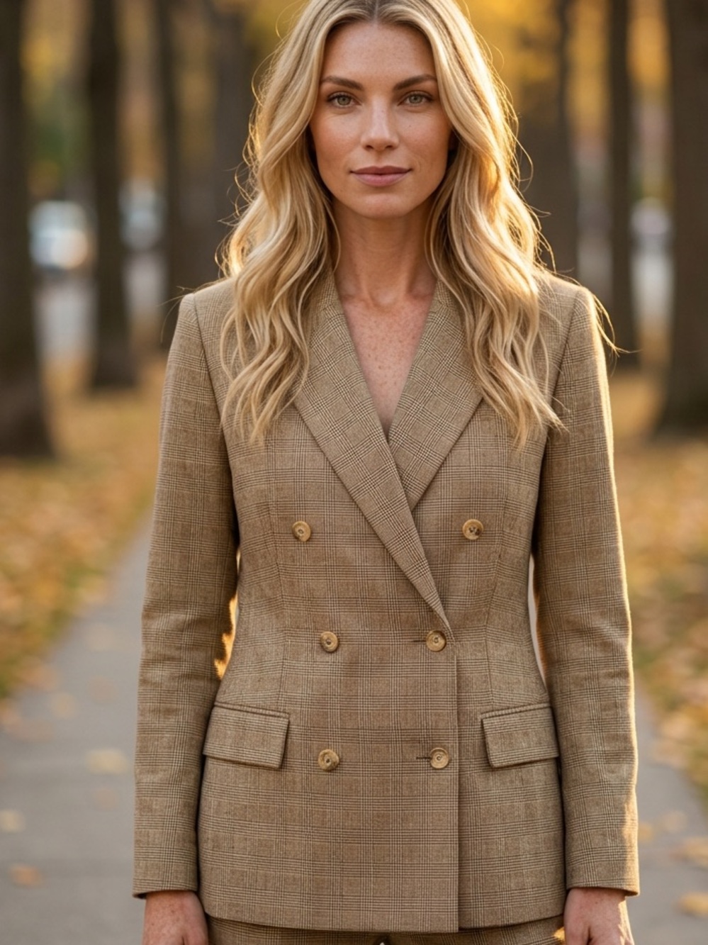 Lauren Ralph Lauren Camel Plaid Double-Breasted Blazer